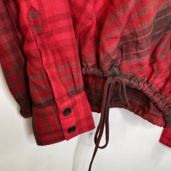 Urban Outfitters Red Black Plaid Drawstring Hoodie Women's Size X-Small XS NWT - Picture 3 of 8